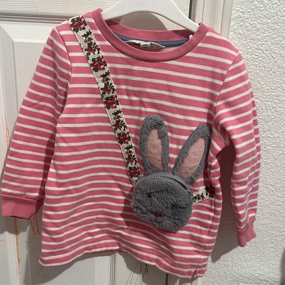 Mini Boden Pink Striped Long Sleeve with Bunny Pouch